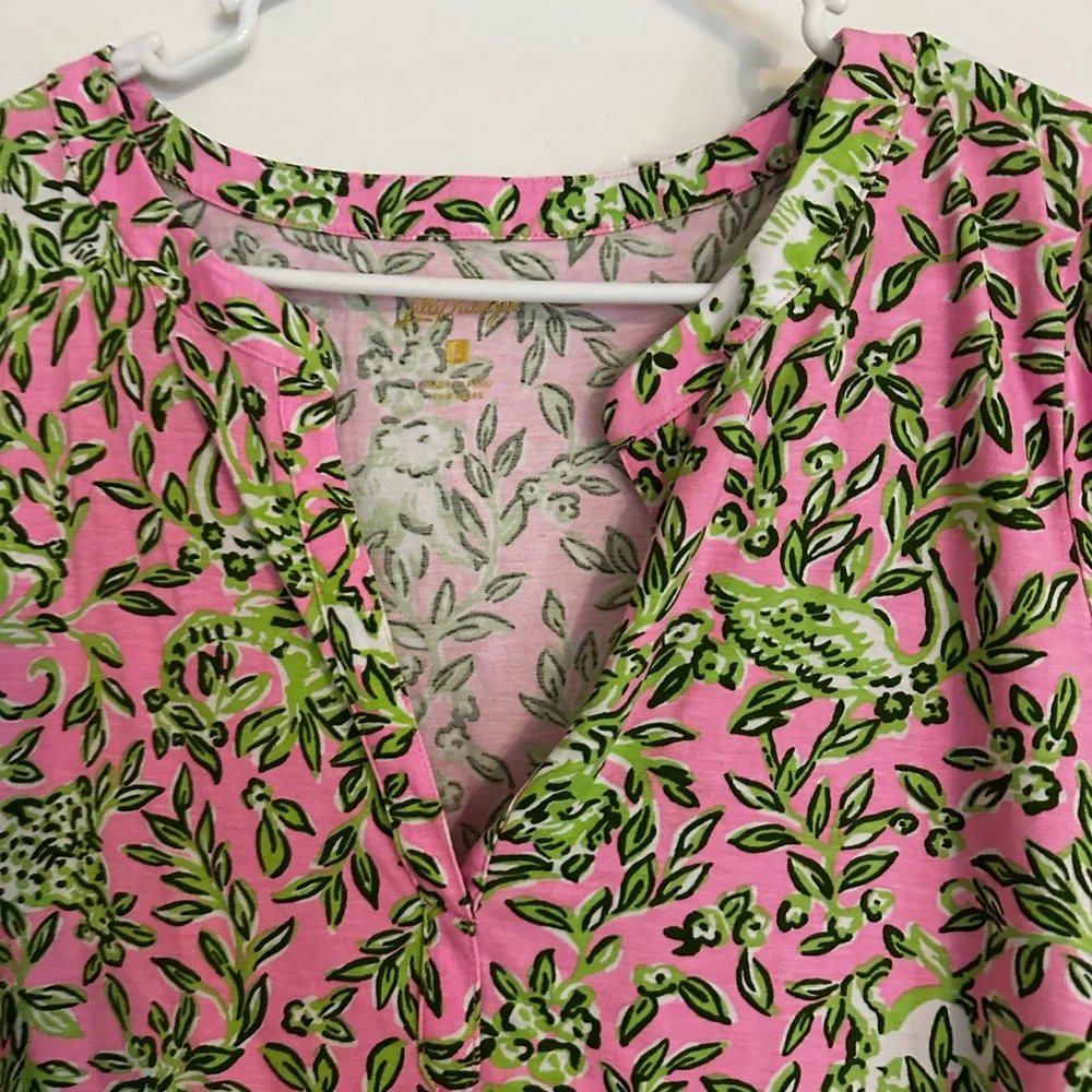Lilly Pulitzer Pink and Green Leaf Print Mini Dress - Picture 2 of 3